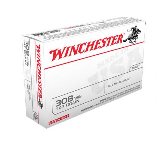 Winchester USA 308 Win 147gr FMJ Ammunition, 20 Round Box – USA3081