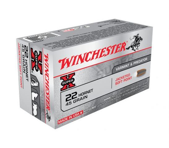 Winchester 22 Hornet 45gr JSP Ammunition, 50 round Box – X22H1