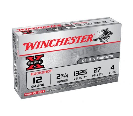 Winchester Super X 12ga 2.75" 4 Buck 27 Pellets Shotshell Ammunition, 5 Round Box – XB124