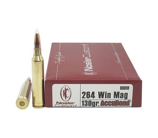 Nosler Trophy Grade 264 Win Mag 130 grain AccuBond Rifle Ammo, 20/Box – 60019