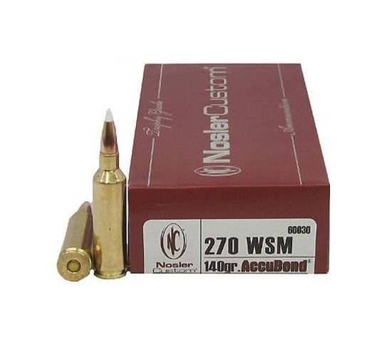 Nosler Trophy Grade 270 WSM 140 grain AccuBond Rifle Ammo, 20/Box – 60030