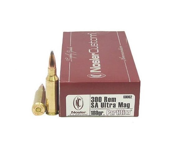 Nosler Trophy Grade 300 SAUM 180 grain Partition Rifle Ammo, 20/Box – 60062