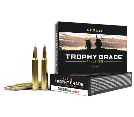 Nosler Trophy Grade 300 RUM 180 grain AccuBond Rifle Ammo, 20/Box – 60065