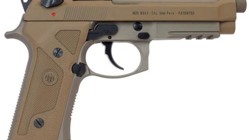 Beretta M9A3, Semi-Automatic Pistol, Full Size, 9mm, 4.9" Threaded Barrel, Alloy Frame, Flat Dark Earth Finish, Vertec-Style Thin Grip, 3-Slot Picatinny Rail, Decocker, Tritium Night Sights, 2 Magazines, 17 Rounds