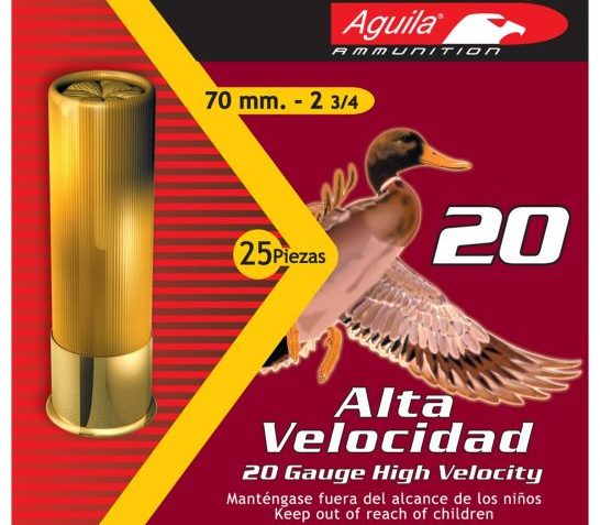 Aguila Field 20 Gauge 2.75" 4 Shot 1 oz High Velocity Lead Shotshell, 25/Box – 1CHB2004