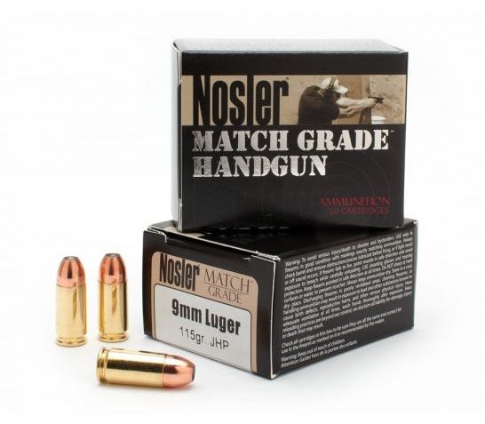 Nosler Match Grade 9mm Luger 115 grain JHP Handgun Ammo, 20/Box – 51285