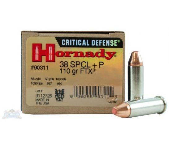 Hornady 38 Special+P 110gr FTX Critical Defense Ammunition 25rds – 90311