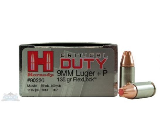 Hornady 9mm+P 135gr FlexLock Critical Duty Ammunition 25rds – 90226