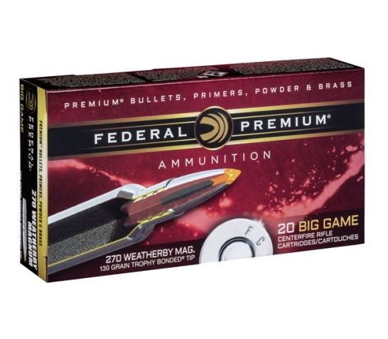 Federal .270 Weatherby Magnum 130gr Trophy Bonded Tip Vital-Shok Ammunition, 20 Rounds – P270WBTT1