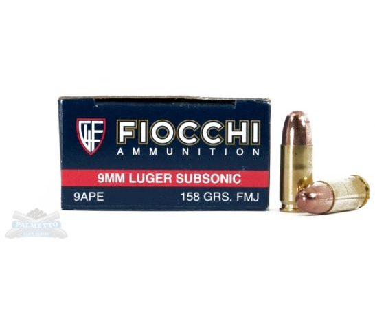 Fiocchi Shooting Dynamics 158gr Subsonic 9mm FMJ Ammunition, 50 Round Box – 9APE