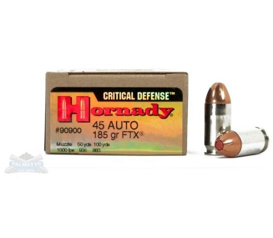 Hornady 45 Auto/ACP 185gr FTX Critical Defense Ammunition 20rds – 90900