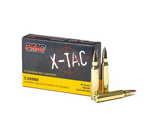 PMC X-TAC 5.56 NATO Ammo 55 Grain FMJBT, 20 rds/box u2013 556X