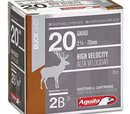 Aguila Field 20 Gauge 2-3/4 inches 2 Buck Shot 1 oz Lead Shotshell, Buckshot, 25/Box – 1C2002BA