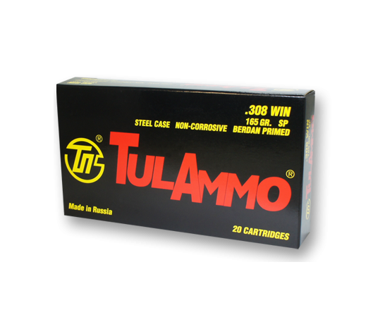 TulAmmo .308 Winchester 165 gr SP Steel Case 20 Rounds Ammunition – TA308000