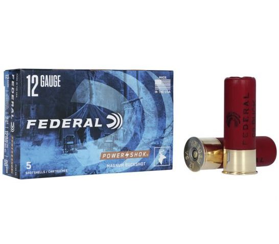 Federal 12ga 2.75" Magnum 12 Pellets 00 Buck Power-Shok Shotshell Ammunition 5rds – F130 00