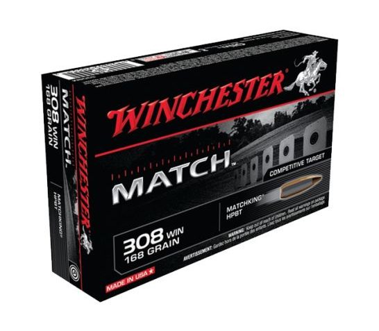 Winchester .308 Win 168 Grain Match BTHP Centerfire Rifle Ammunition, 20rds – S308M