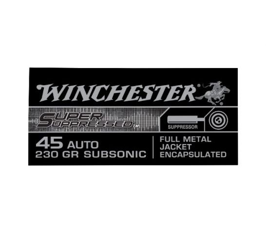 Winchester .45 Auto/ACP 230gr FMJ Super Suppressed Ammo, 50 Rounds – SUP45