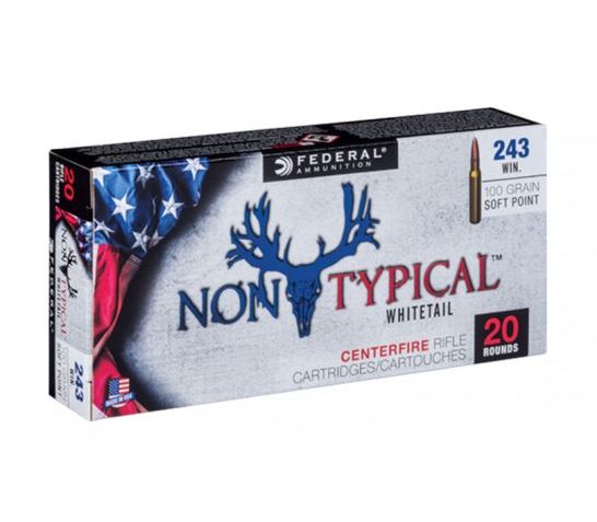 Federal 243 Win 100gr Soft Point Non-Typical Whitetail Rifle Ammunition, 20 Rounds – 243DT100