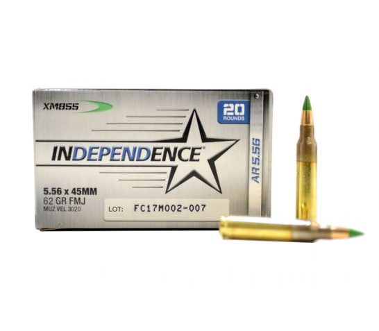 Federal Independence 5.56x45mm 62gr FMJ Ammunition, 20 Rounds u2013 XM855I