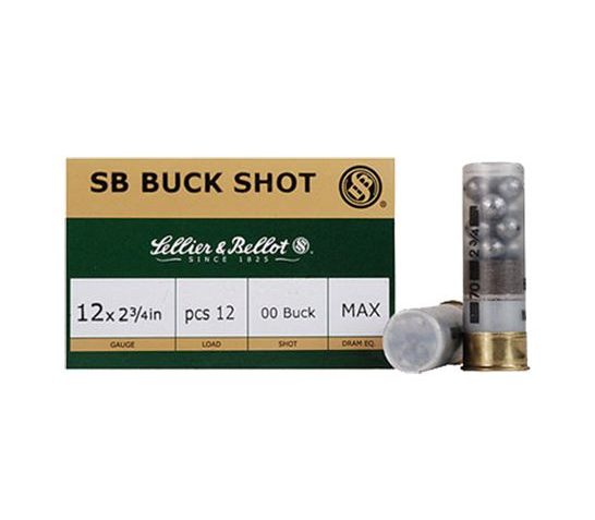 Sellier & Bellot 12ga 2.75" 12 Pellets 00 Buckshot Shotshell Ammunition, 25 Rounds – SB12BSC