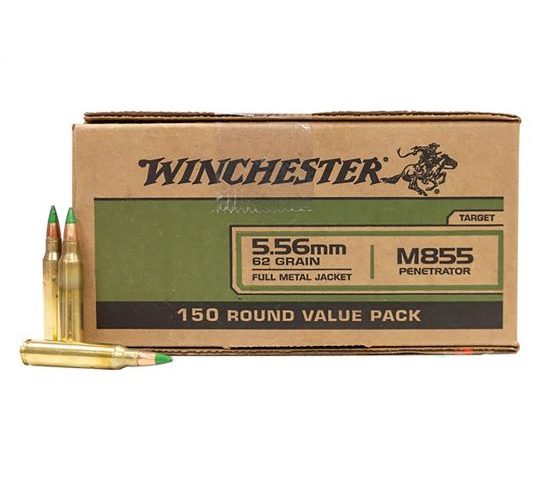 Winchester M855 62 gr Green Tip FMJ 5.56x45mm Ammunition 150 Rounds – WM855150