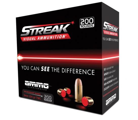 Ammo Inc STREAK 9mm 124 gr TMJ Ammo, 200/Box – 9124TMC-STRK-RED-200