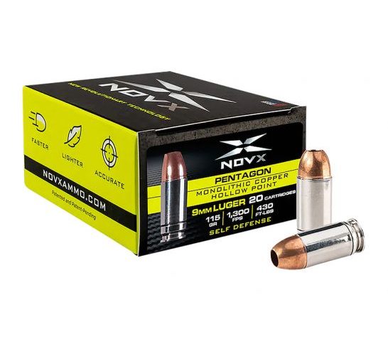 NOVX Copper Pentagon 115 gr 9mm Luger Ammo, 20rds – 9CP115-20