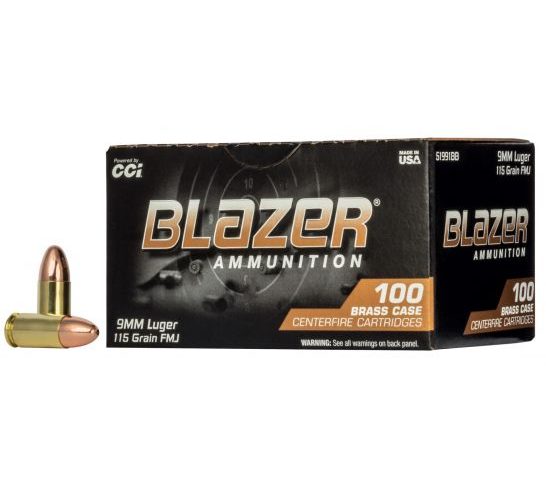 CCI Blazer Brass, 9MM, 115gr, FMJ, 100 Round Bulk Pack – 51991BB