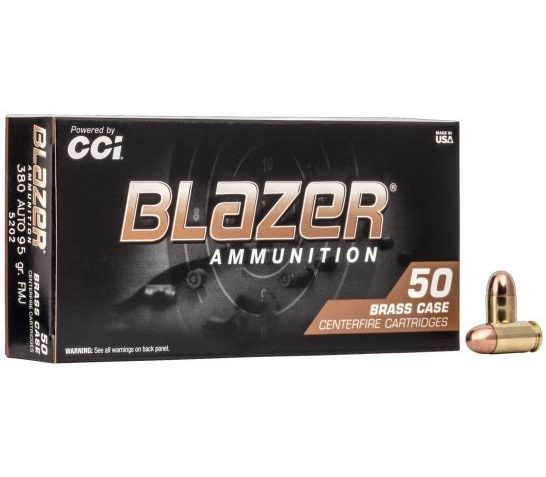 CCI Blazer Brass 380 Auto/ACP 95gr FMJ Ammunition 50rds – 5202