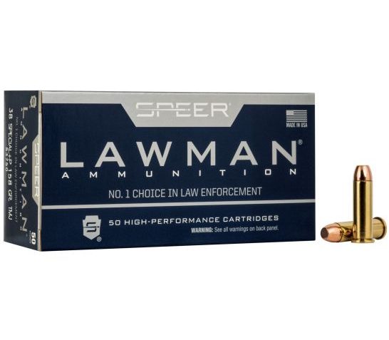 Speer Lawman Training 158 gr Total Metal Jacket .38 Spl +P Ammo, 50/box – 53750