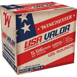 Winchester USA Valor 5.56mm NATO 62gr FMJ Rifle Ammo – 125 Rounds