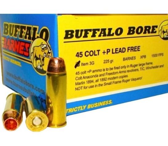 Buffalo Bore 45 LC +P 225 grain Barnes XPB Lead-Free Pistol and Handgun Ammo, 20/Box – 3G/20