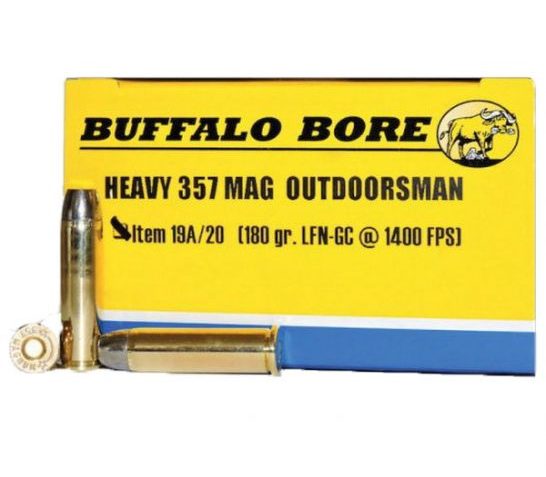 Buffalo Bore Heavy Outdoorsman 357 Mag 180 grain Hard Cast Lead Flat Nose – Gas Checked Pistol and Handgun Ammo, 20/Box – 19A/20