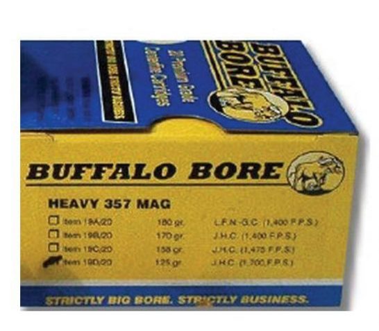 Buffalo Bore Heavy 357 Mag 125 grain Jacketed Hollow Point Pistol and Handgun Ammo, 20/Box – 19D/20