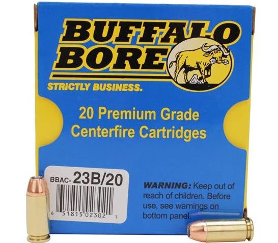 Buffalo Bore Heavy 40 S&W +P 180 grain Jacketed Hollow Point Pistol and Handgun Ammo, 20/Box – 23B/20