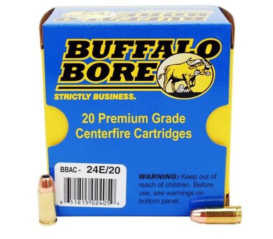 Buffalo Bore 9mm Luger +P 124 grain Jacketed Hollow Point Pistol and Handgun Ammo, 20/Box – 24E/20