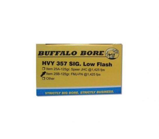 Buffalo Bore Heavy 357 SIG 125 grain Full Metal Jacket Flat Nose Low Flash Pistol and Handgun Ammo, 20/Box – 25B/20