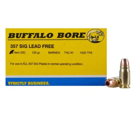 Buffalo Bore 357 SIG 125 grain Barnes TAC-XP Lead-Free Low Flash Handgun Ammo, 20/Box – 25C/20