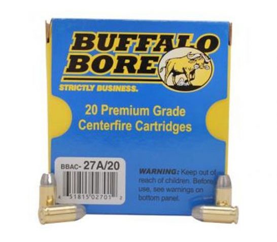 Buffalo Bore 380 ACP +P 100 grain Hard Cast Flat Nose Pistol and Handgun Ammo, 20/Box – 27A/20