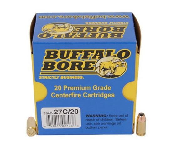 Buffalo Bore 380 ACP +P 90 grain Jacketed Hollow Point Pistol and Handgun Ammo, 20/Box – 27C/20