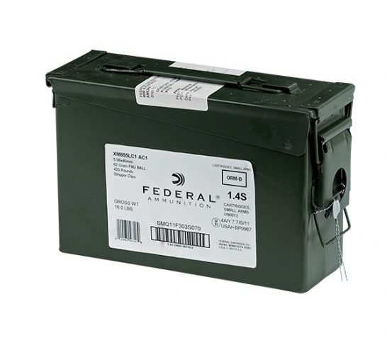 Federal 5.56mm 62gr FMJBT Steel Core Ammunition 420rds on Stripper Clips w/Ammo Can – XM855LC1 AC1