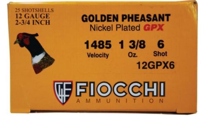 Fiocchi Golden Pheasant Nickel 12 Ga, 2.75", 1485 FPS, 1.3oz, 6 Shot, 25rd/Box