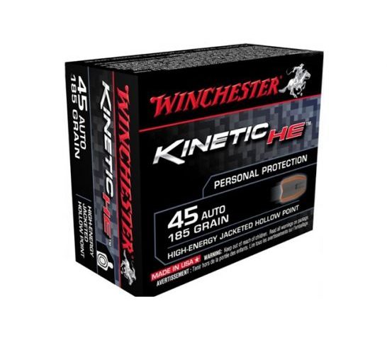 Winchester ..45 Auto/ACP 185gr JHP Kinetic HE Pistol Ammunition, 20 Rounds – HE45JHP