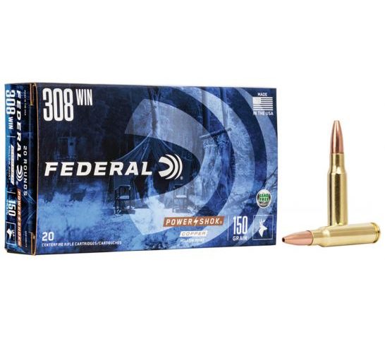 Federal Power-Shok 150 gr Copper Hollow Point .308 Win Ammo, 20/box – 308150LFA