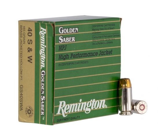 Remington Golden Saber 165 gr Brass Jacket Hollow Point .40 S&W Ammo, 25/box – GS40SWA