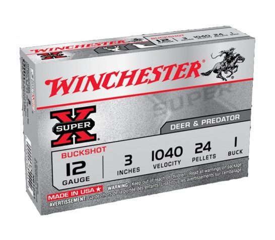 Winchester Super X 12ga 3" #1 Buck 24 Pellets Shotshell Ammunition, 5 Round Box – XB1231