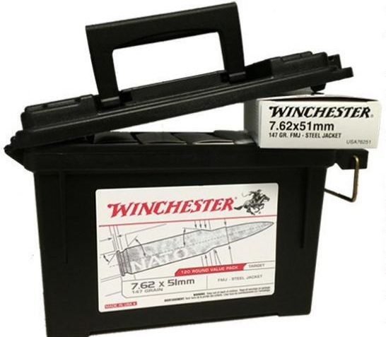 Winchester 7.62×51 NATO 147gr FMJ 120rds in Plastic Can-USA76251AC