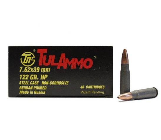 TulAmmo 7.62×39 mm 122 gr HP Steel Cased 40 Rounds Ammunition – UL076212