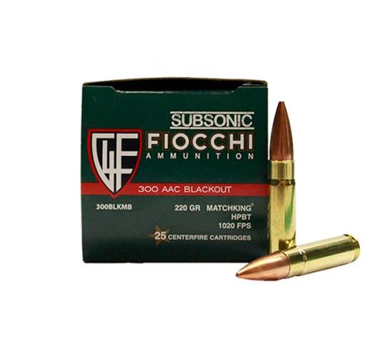 Fiocchi Subsonic .300 AAC Blackout 220gr Sierra Matchking HPBT Ammunition, 25 Round Box u2012 300BLKMB