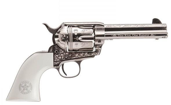 Cimarron Firearms Frontier Nickel .45 LC 4.75" Barrel 6-Rounds Texas Ranger Engraving